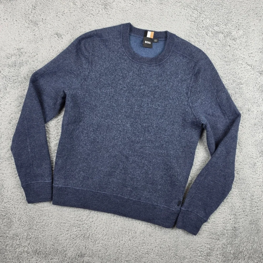 Hugo Boss Sweater Mens S Blue Virgin Wool Crewneck Long Sleeve Pullover Normcore
